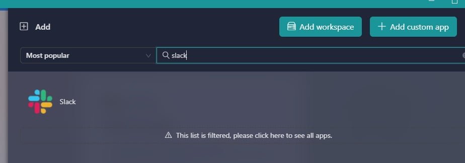 add applications Workspace Hub 2