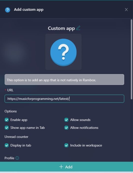 add applications Workspace Hub 5
