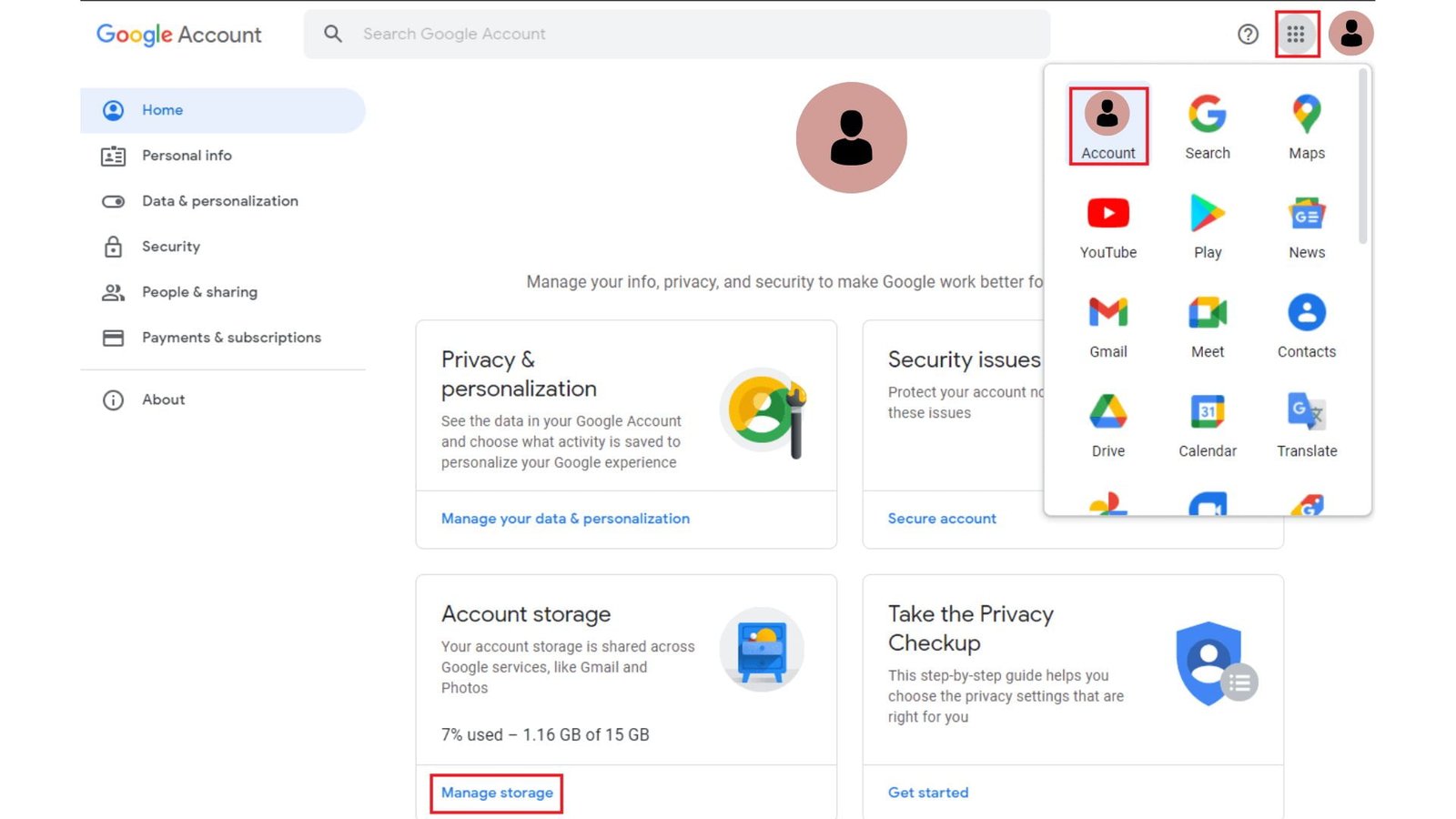 space from Google Account