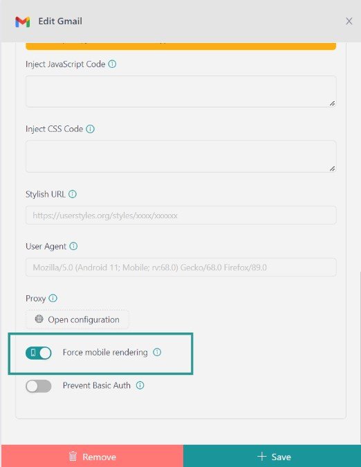 Configure mobile view