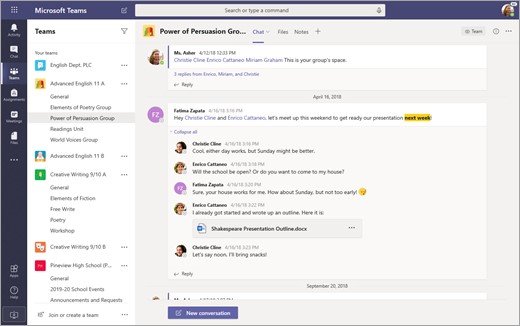 Teams' interface. Slack vs Teams