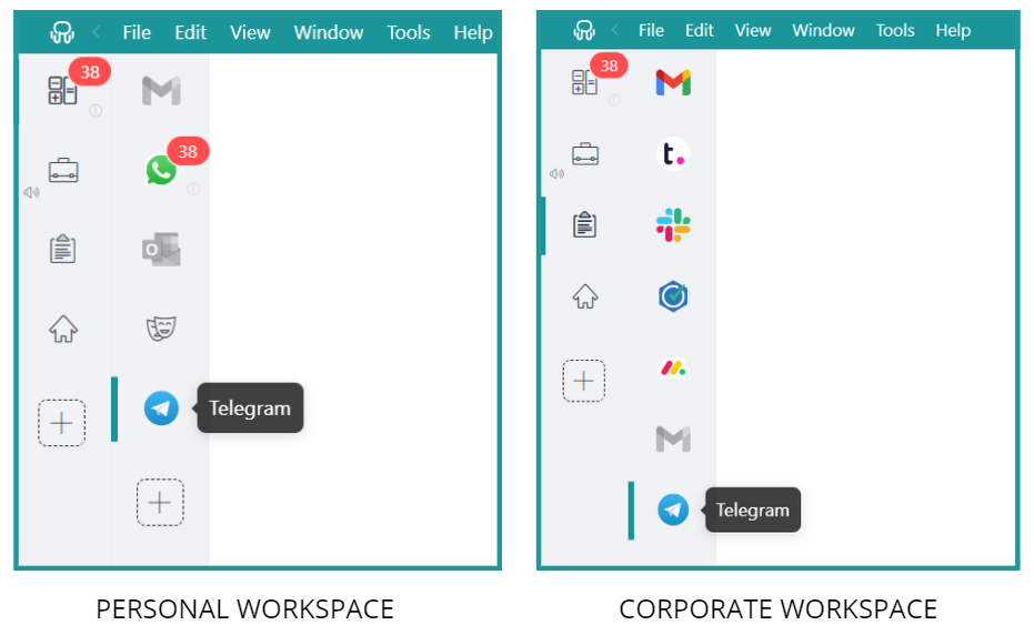 Multiple Telegram accounts on Workspace Hub