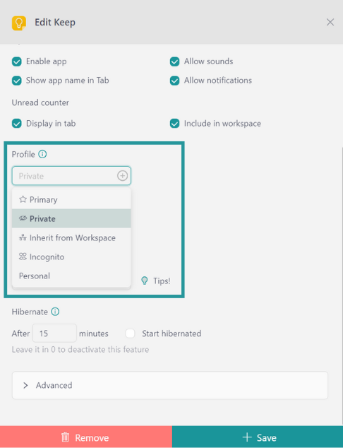 profiles google keep
