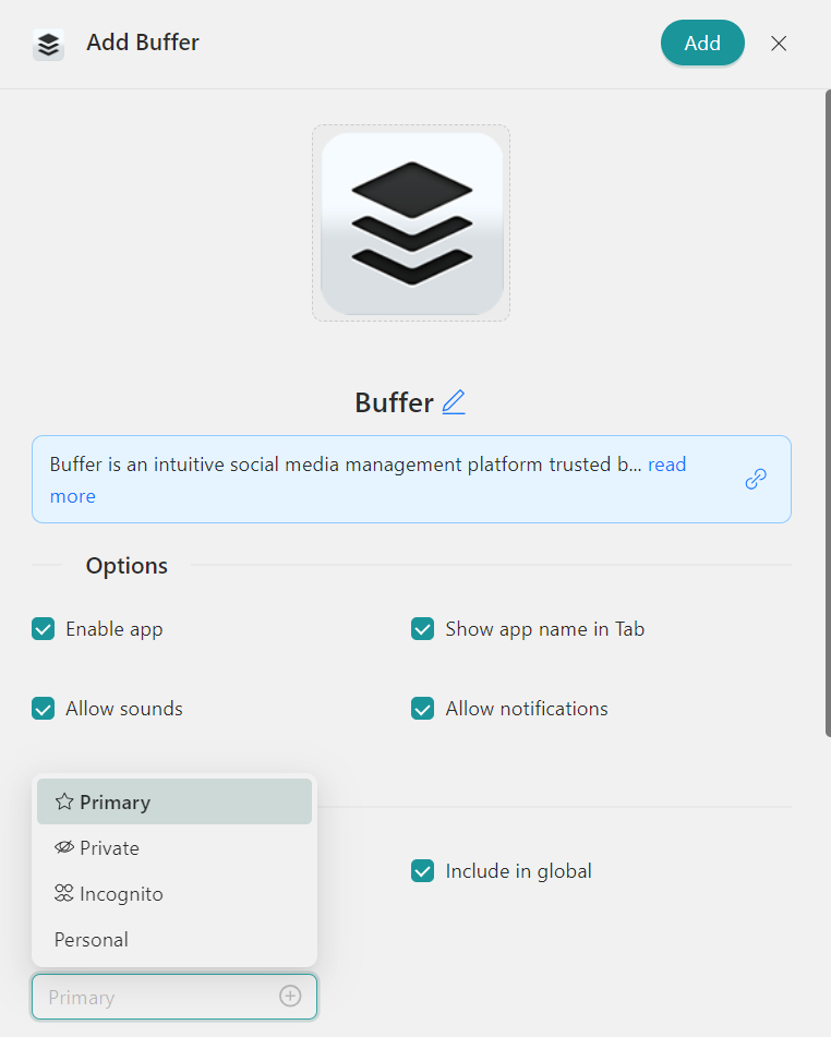 configure Buffer in Workspace Hub