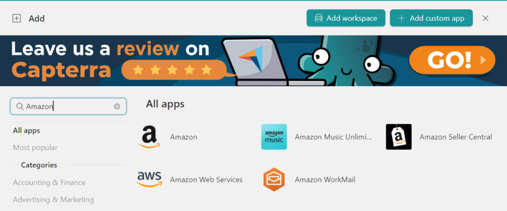 Add Amazon Accounts on Workspace Hub