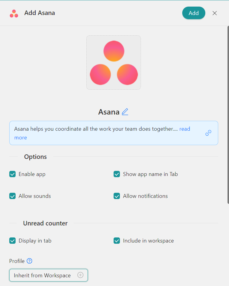 Configure Asana Workspace Hub