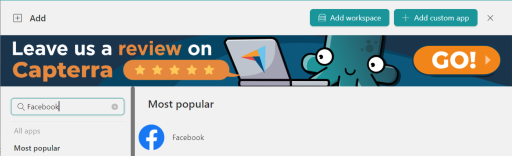 Add Facebook to Workspace Hub