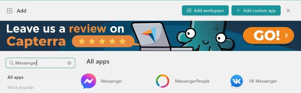 Add Messenger to Workspace Hub - What is the easiest way to use Facebook Messenger without the app