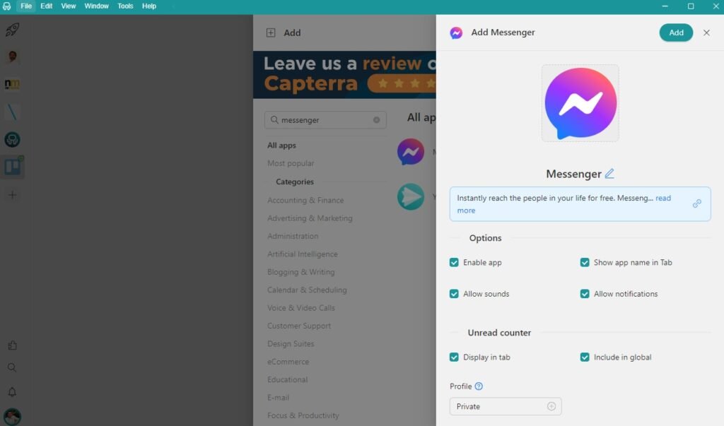 Install Messenger on Workspace Hub