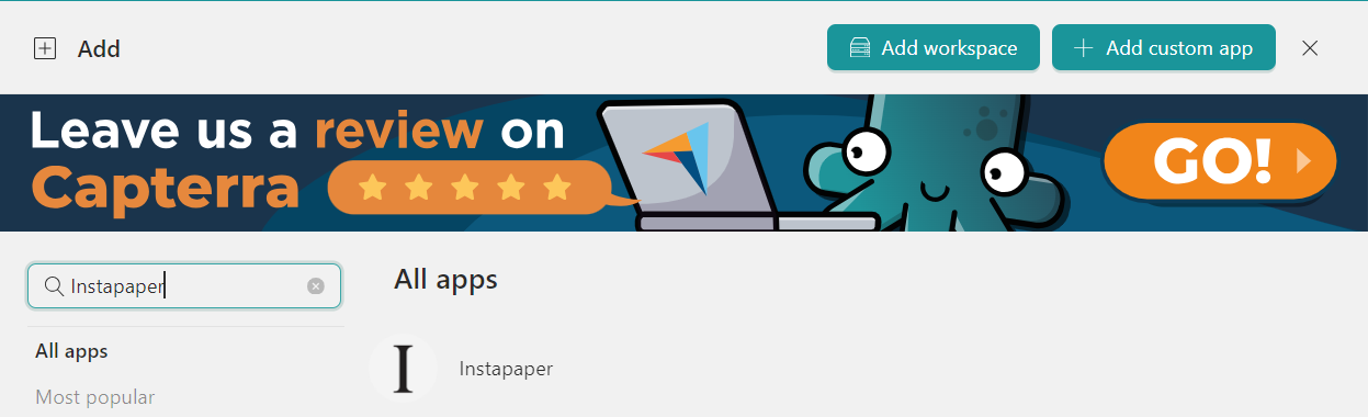 Add Instapaper to Workspace Hub- Pocket alternatives