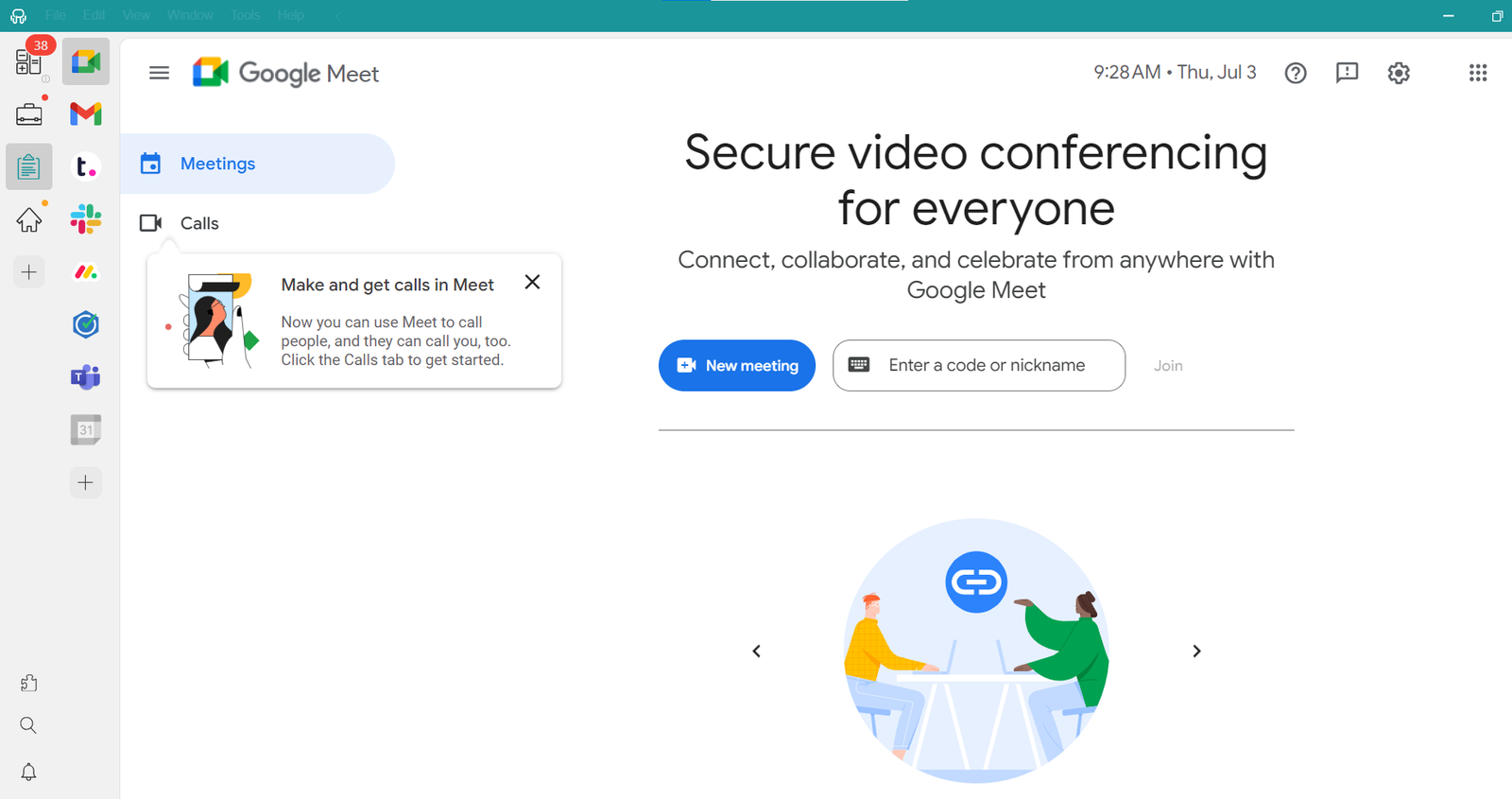 Google Meet as a desktop app on Workspace Hub