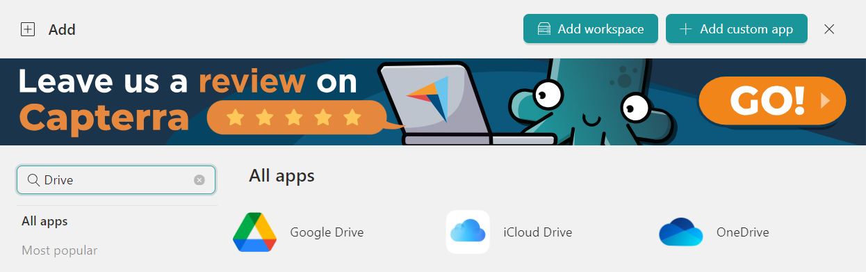 Add Google Drive desktop app to Workspace Hub