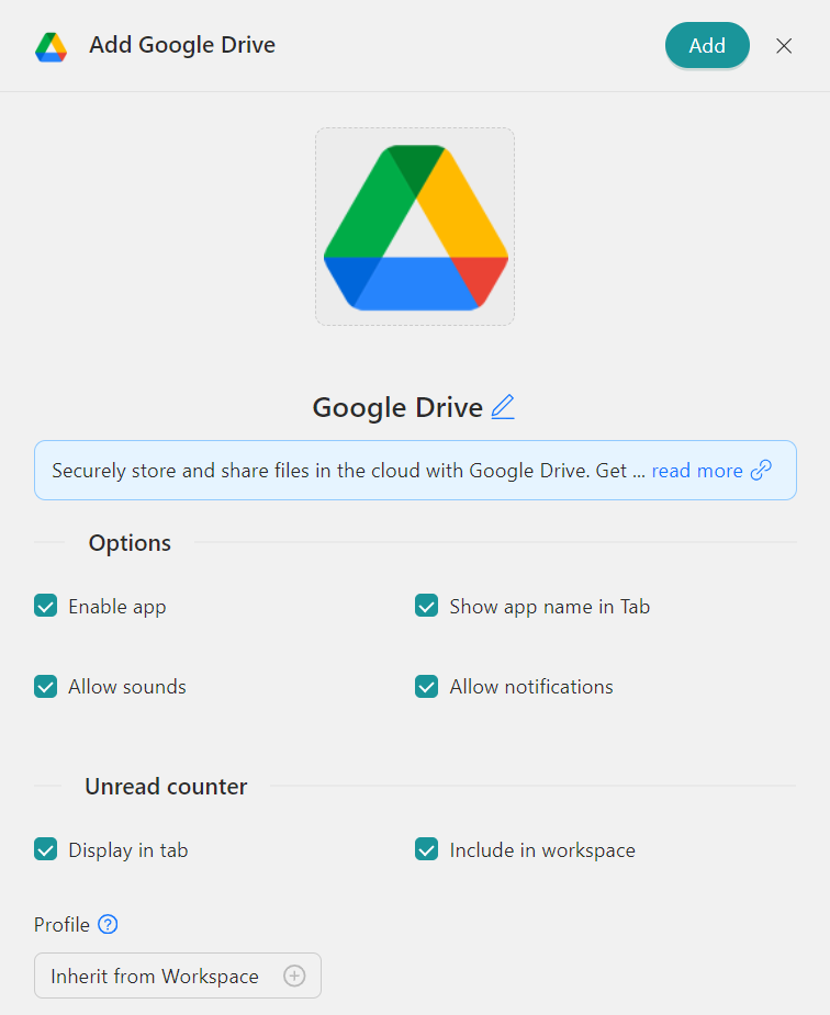 Configure google drive desktop app on Workspace Hub
