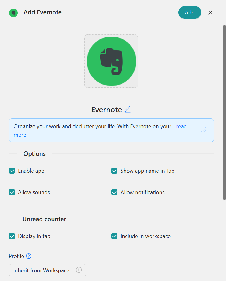 Configure Evernote in Workspace Hub