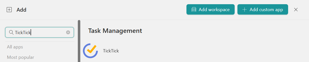 Add TickTick to Workspace Hub