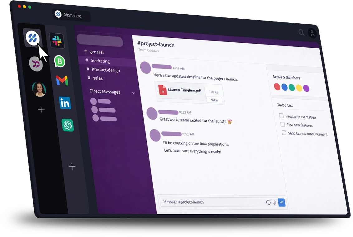 Rambox desktop workspace with multiple work apps and accounts