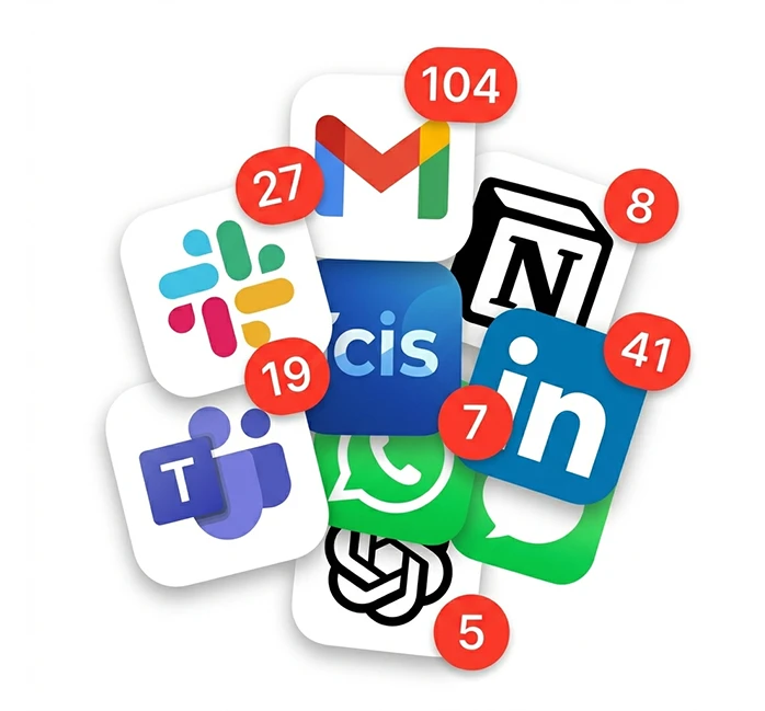 Team work apps and accounts organized in Workspace Hub